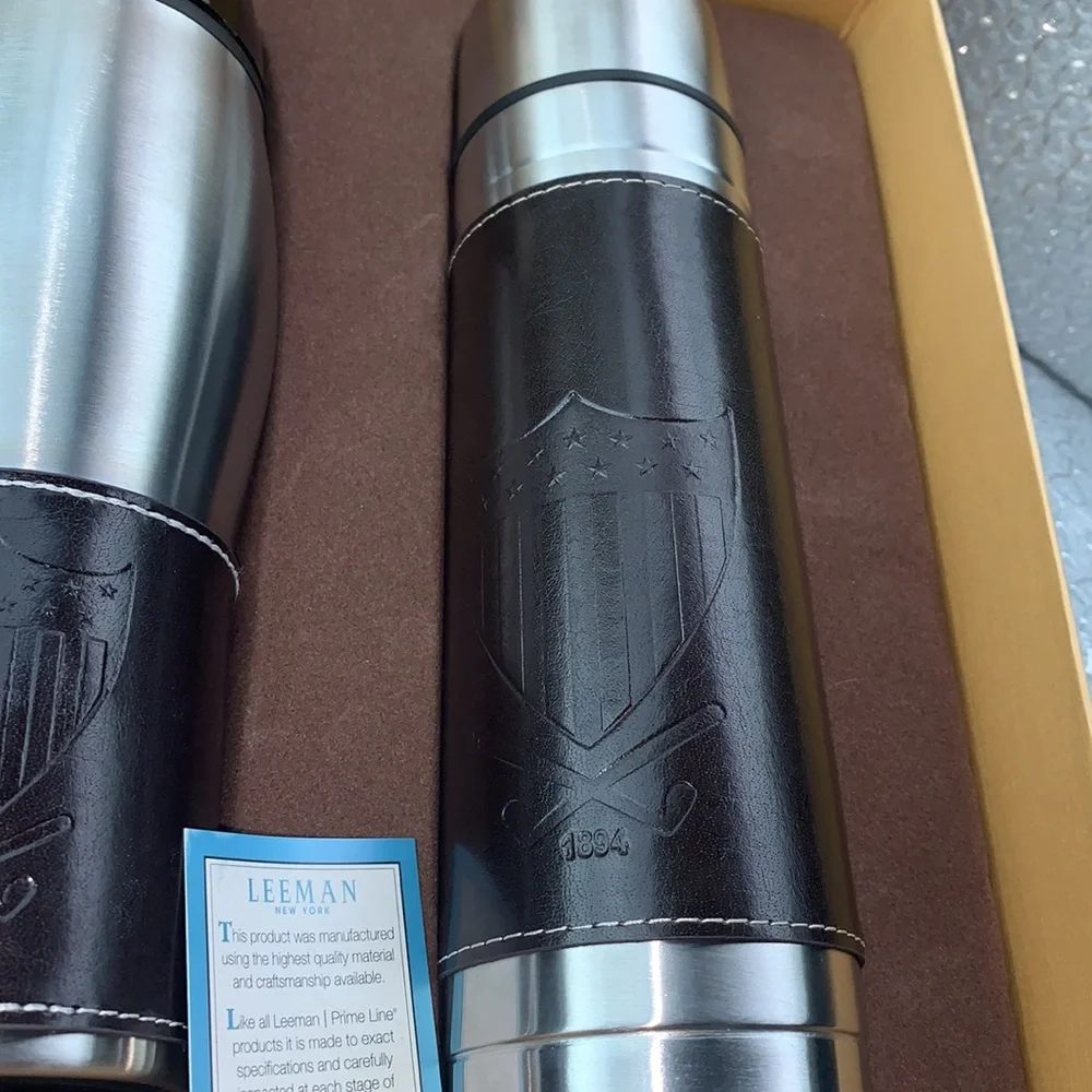 Leeman‎ New York Leather-Wrapped Thermos/Tumbler Set